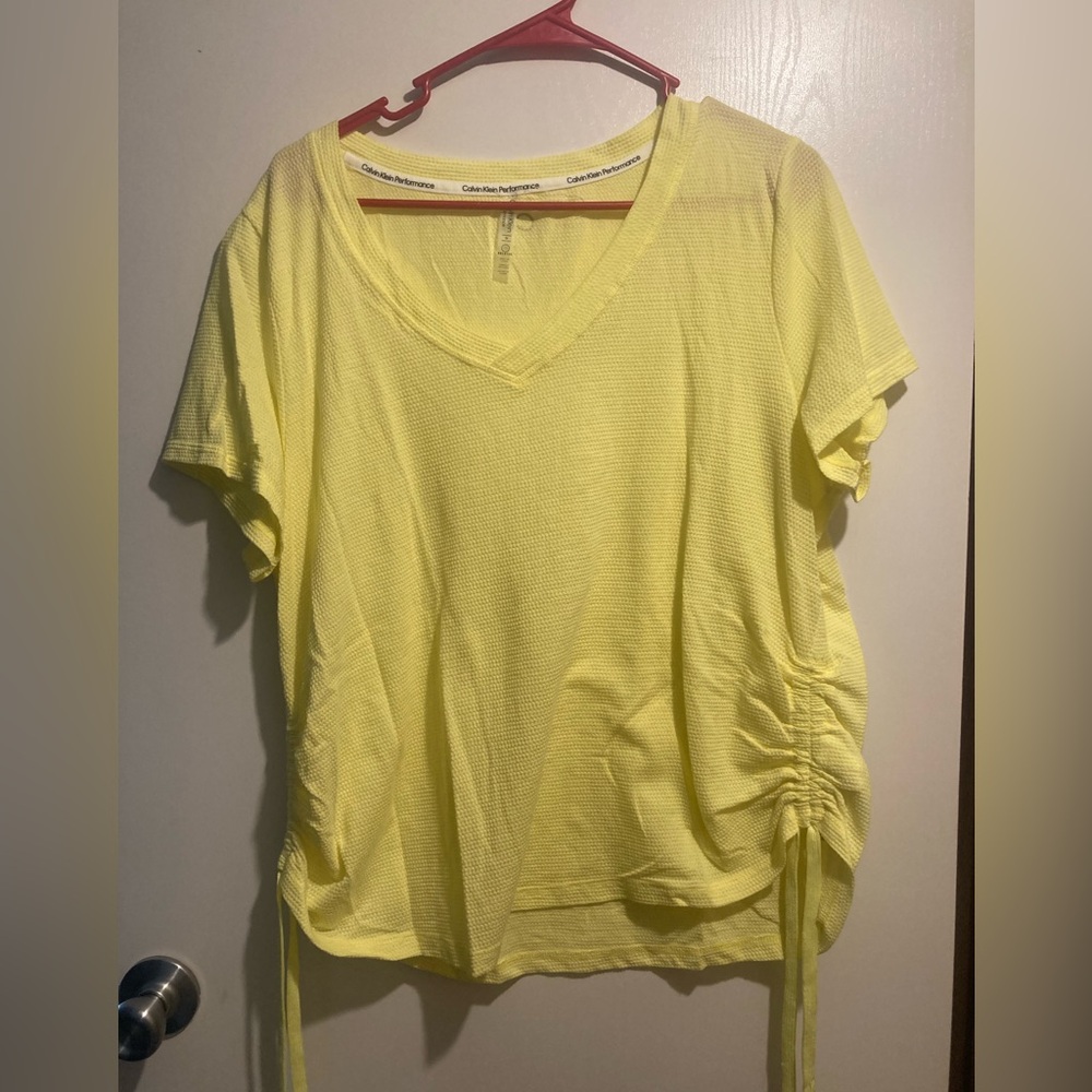Calvin Klein Yellow Ruched Short Sleeve T-Shirt